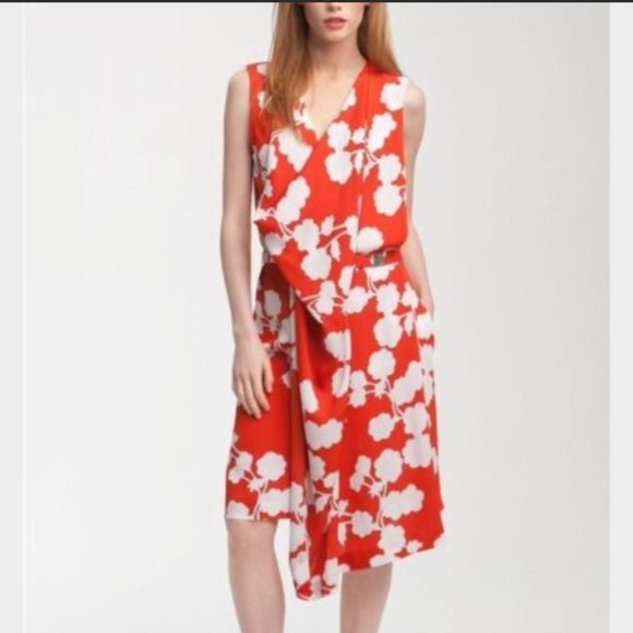 Diane Von Furstenberg DVF Coral Floral Dress with belt. - Picture 1 of 7